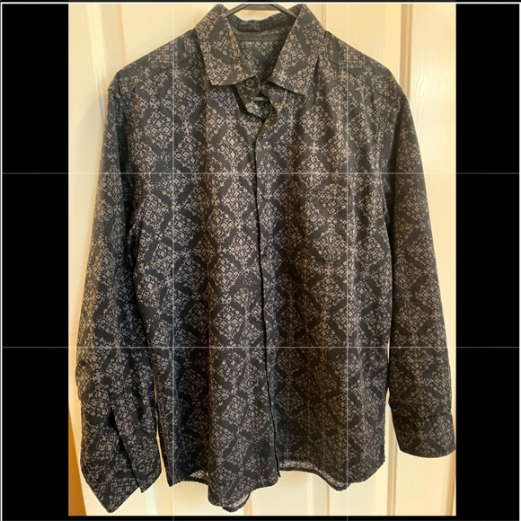 Black Cotton dress shirt grey diamond filigree 16 - Picture 4 of 7